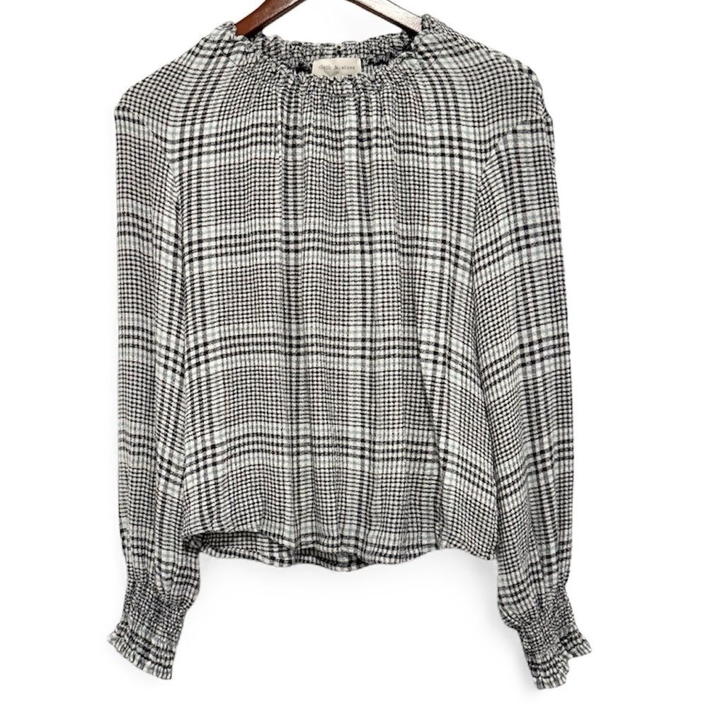 Cloth & Stone x Evereve NWT Puckered Plaid Top Navy & Sage Size XS